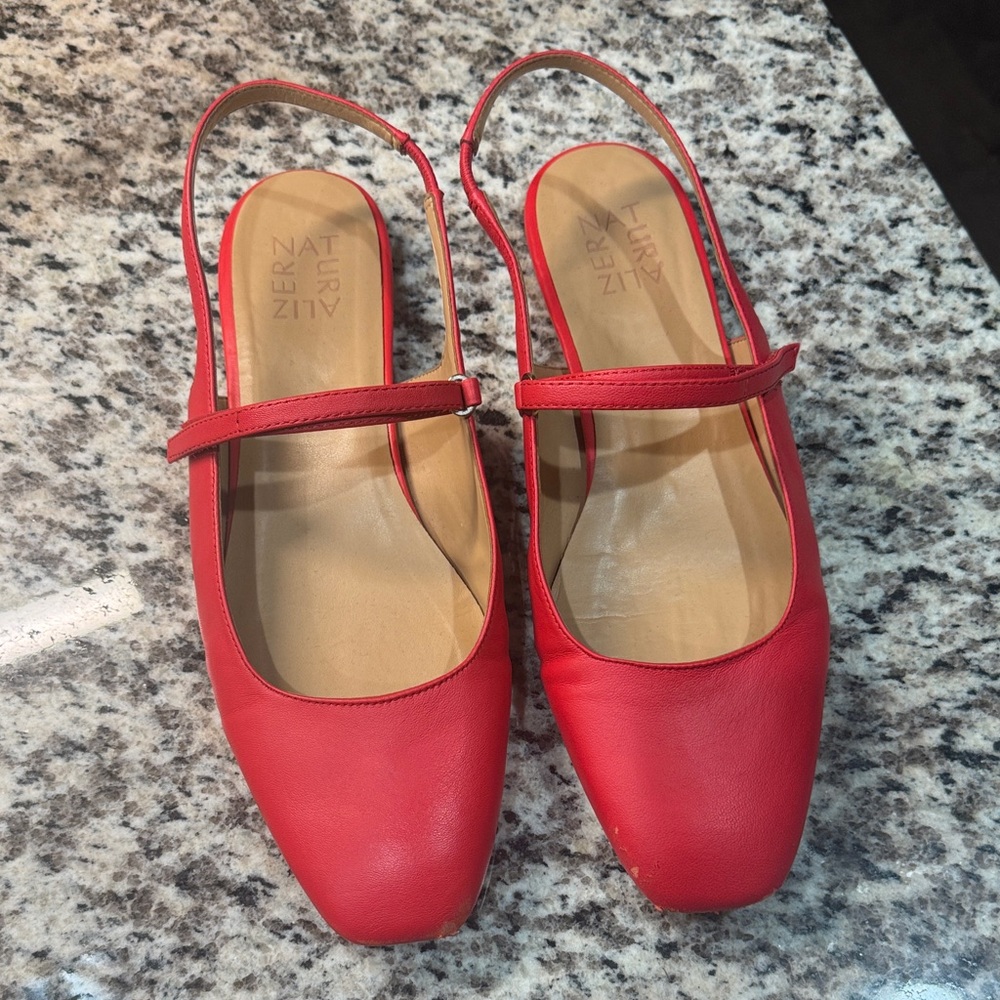 Naturalizer Red Leather Slingback Flats